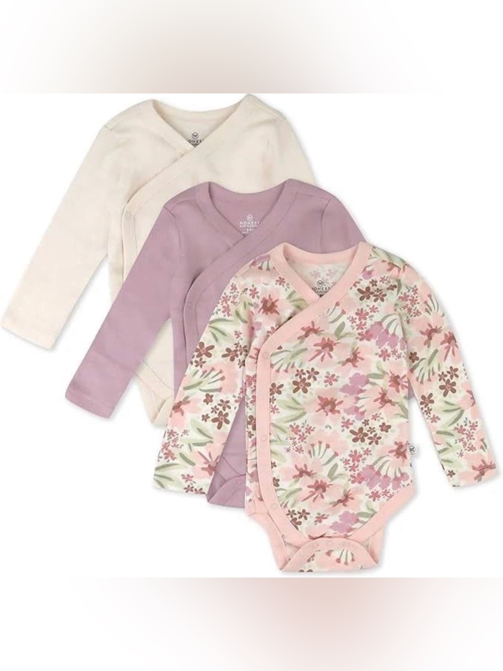 NWT ORGANIC HonestBaby 3-Pack Cotton Long Sleeve Side-Snap Kimono Bodysuits